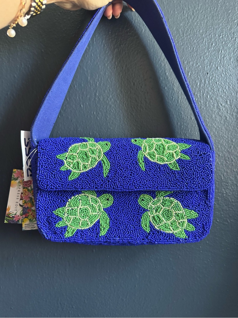 Viral America and beyond Beaded Turtle bag Shoulder Bag - Blue & Green